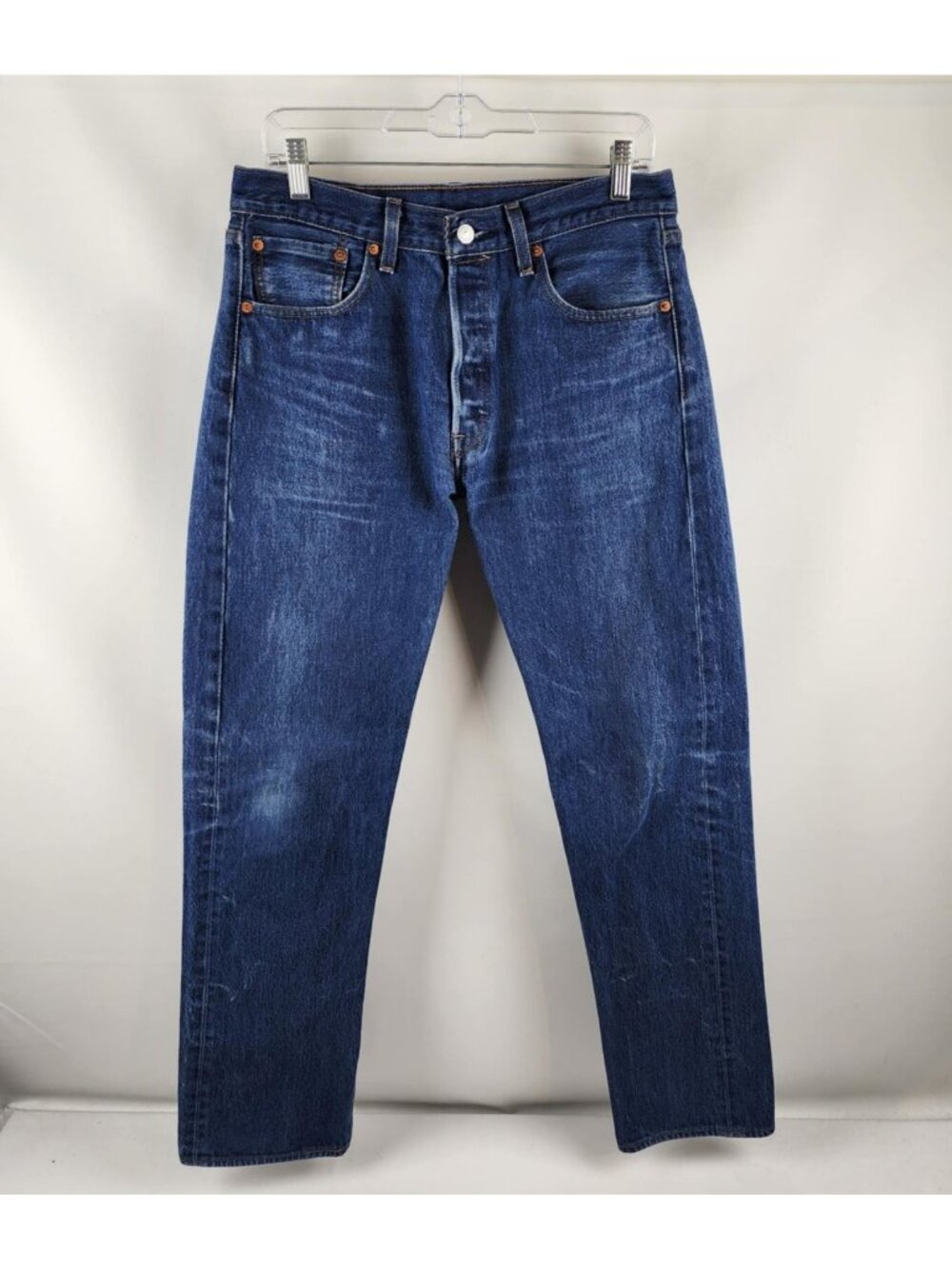 LEVIS 501 Jeans Mens 33x32 Blue Button Fly Straight Leg Dark Wash Denim